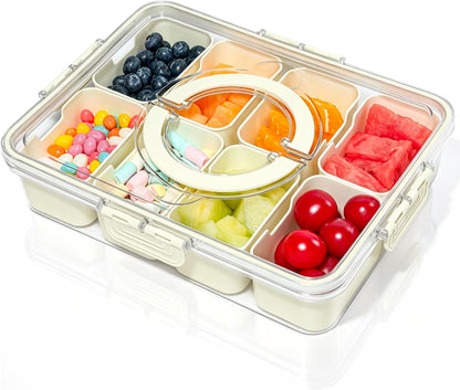Divided Serving Tray with Lid and Handle,8 Compartments Snacks Box,Snack Fruit Tray,Veggie Tray,Portable Platter for Candy Fruits Nuts Snack Party Entertaining Picnic