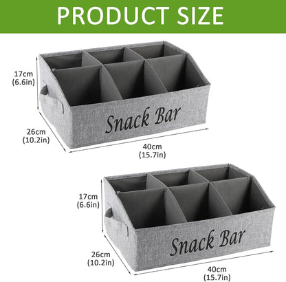 Snack Organizer for Countertop, Trapezoid Fabric Snack Bin Holder with Side Handles, 6 Compartment Snack Basket Container, Lightweight Snack Bar Station Organizer, Kitchen Pantry Storage-Black