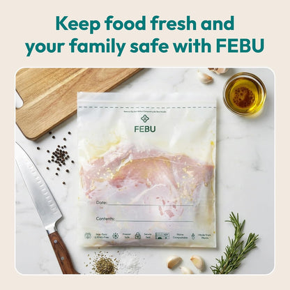 FEBU Compostable Food Storage Bags Variety Pack, 260 Count | Compostable & Biodegradable | PFAS & BPA Free | Drawer Organizer Box | 90 Snack, 90 Sandwich, 50 Quart, 30 Gallon