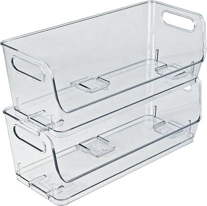 Azar Displays 556754-4PK Stackable Narrow Pantry Storage Bin Clear Organizer BPA-Free Plastic Fridge Cabinet Refrigerator Pantry Organization and Storage (Pack of 4)