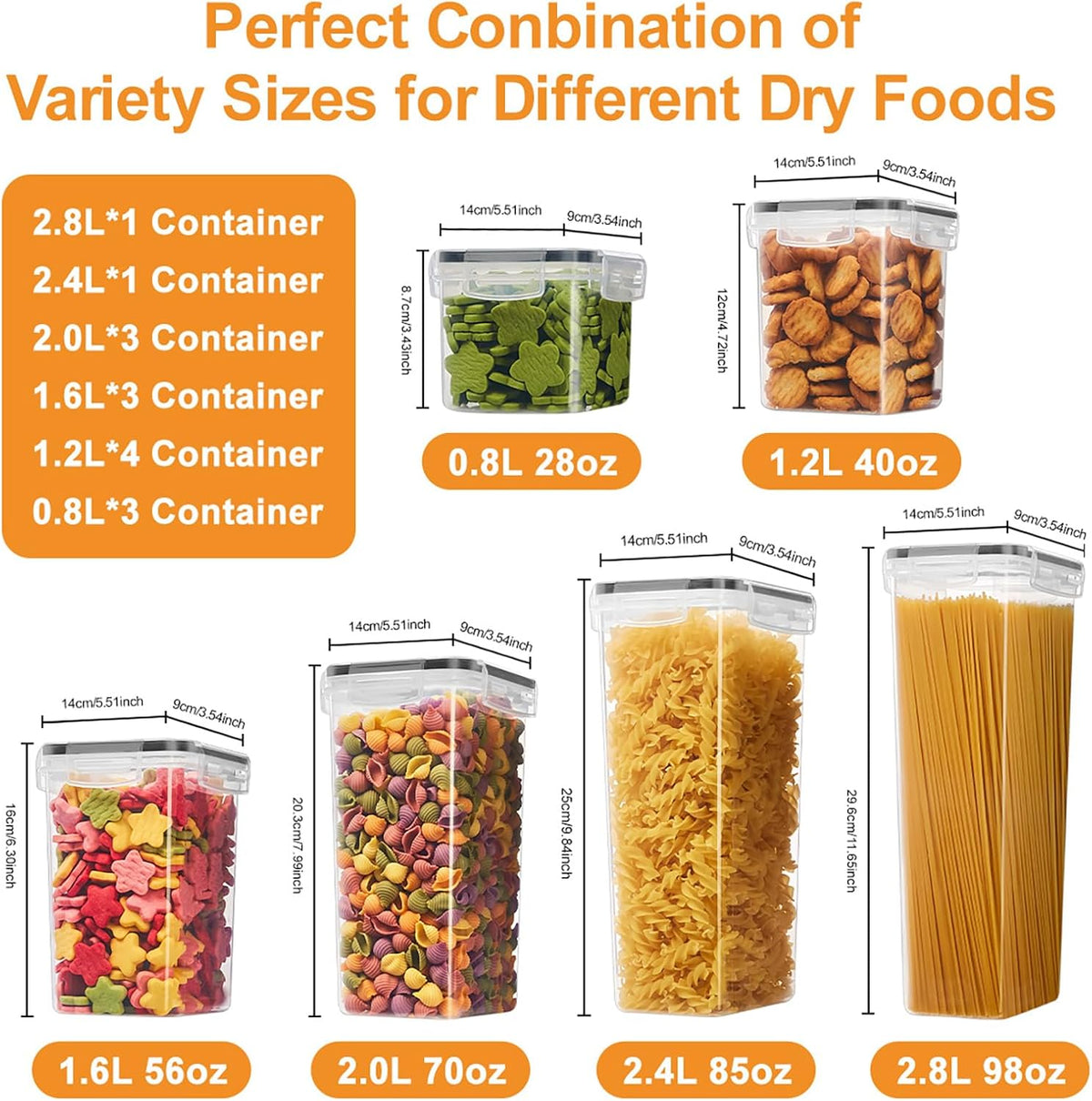 Airtight Food Storage Containers with Lids, BPA Free Clear Plastic Kitchen and Pantry Organization and Storage Set for Flour, Sugar, Cereal, Pasta, Includes 7 Labels and Marker
