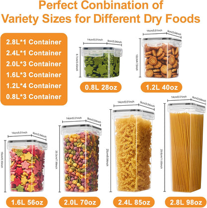 Airtight Food Storage Containers with Lids, BPA Free Clear Plastic Kitchen and Pantry Organization and Storage Set for Flour, Sugar, Cereal, Pasta, Includes 7 Labels and Marker