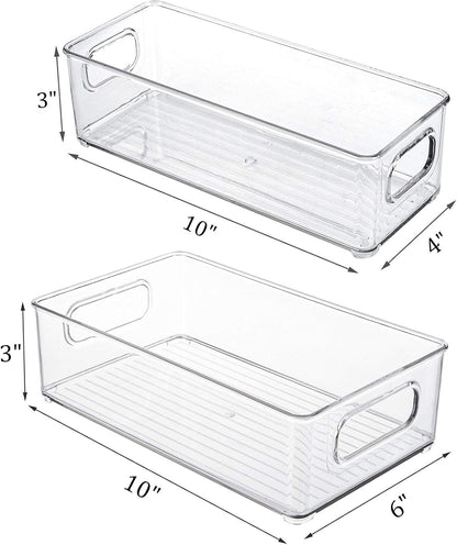 Kingrol 8 Pack Plastic Storage Bins for Freezer, Pantry, Countertop, Cabinet Organization, Stackable Food Storage Organizer with Handles, BPA Free, 10 x 6 x 3 Inch, 10 x 4 x 3 Inch