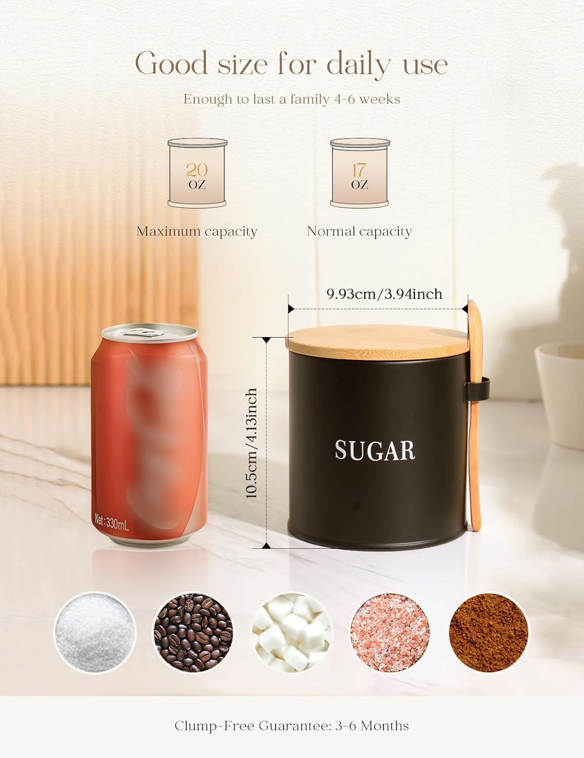 AISBUGUR Sugar Bowl with Lid and Spoon: 17oz Metal Sugar Container - Airtight Food Sugar Jar - Coffee Bar Accessories - Countertop Kitchen Decor (White)