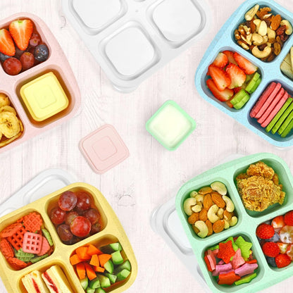 Caperci Lunchable Snack Containers - 4 Pack Bento Snack Boxes with 4-Compartment, 2 Leakproof Dip Cups, Reusable Divided Food Containers for School, Work, Travel (Jewel Brights)