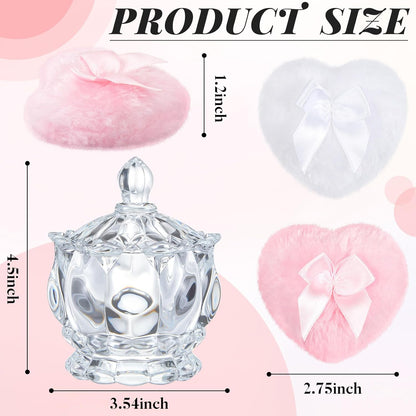 Tioncy 3 Pcs Large Body Powder Puff and Container Valentine's Day gift Powder Container with Puff Crystal Case Soft Washable Reusable Velour Face Body Glitter Wet Dry Makeup (Classic,Clear)