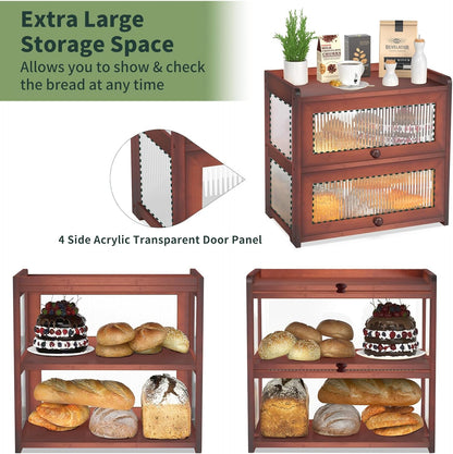 BAMBANG Bamboo Bread Box for Kitchen Countertop, Extra Large Farmhouse Bread Box with 4-Side Clear Panels, Wooden Bread Storage Container for Homemade Bread, Natural