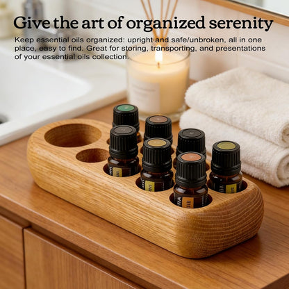 RoseFlower Wooden Essential Oil Display Storage Organizer Holder Stand - 9 Slots Red Oak Wood Rack - Holds up to 9 Aromatherapy Bottles - Ideal Gift Presentation Shelf