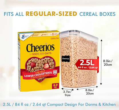 Shazo 2 Pack (15.4 Oz Cereal Capacity) Small Airtight Cereal Containers Storage with Lids, Perfect Space Saving BPA-Free Plastic Container, Pantry Organization and Canister for Rice, Sugar & Flour