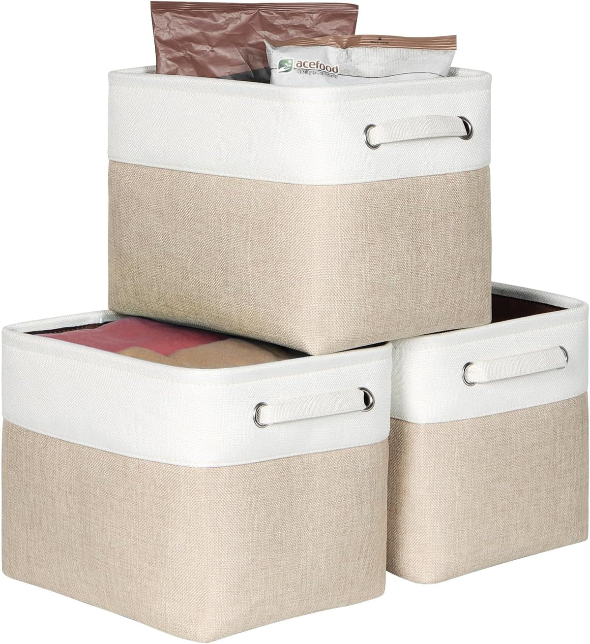 Foldable Storage Bin Collapsible Basket 12" x 10" x 9.5" Cube Storage Organizer Bins with Dual Carry Handles for Home Closet Shelves Drawers Organizer, Set of 3, Grey