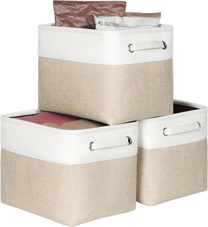 Foldable Storage Bin Collapsible Basket 12" x 10" x 9.5" Cube Storage Organizer Bins with Dual Carry Handles for Home Closet Shelves Drawers Organizer, Set of 3, Grey