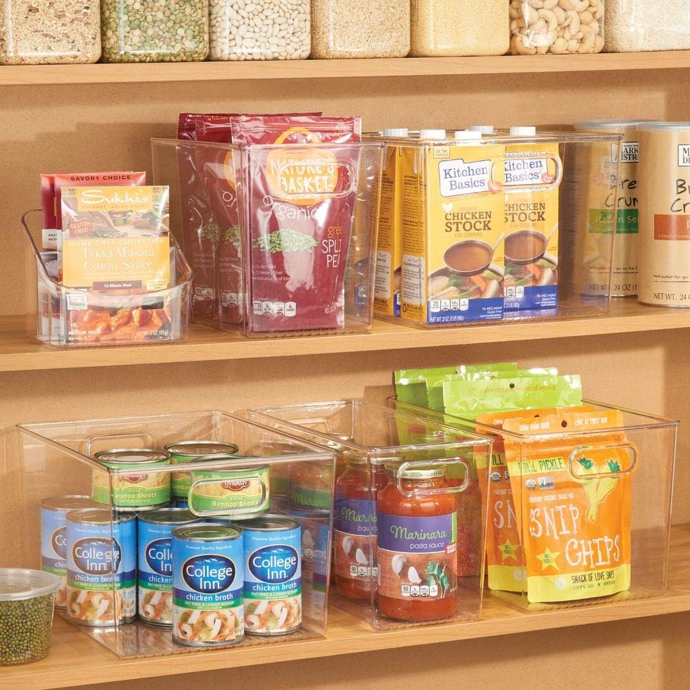 mDesign Plastic Modern Kitchen, Pantry Food Storage Container Bin w/ Handles - Cabinet, Fridge/Freezer, Countertop Organizer - Snacks/Drink/Appliances; Ligne Collection, Clear, 10x5x8 (Pack of 2)