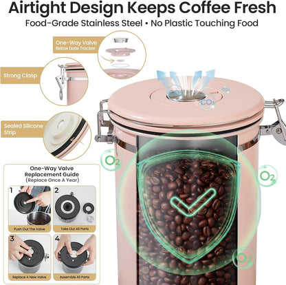 Veken Coffee Canister, 39OZ Large, Mothers Day Gifts For Women, Airtight Stainless Steel Food Storage Container for 2.2lbs Coffee Beans, Ground, Sugar, Tea, Flour, Cereal,Kitchen Bar Accessories,Cream