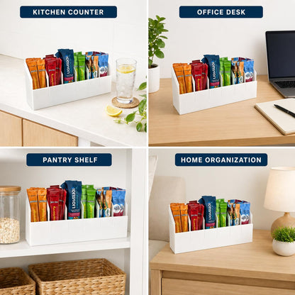 Drink Packet Organizer, 6 Compartment Water Flavor Packet Holder for Drink Mixes, Electrolyte Packets, Tea and Coffee, Kitchen Counter, Pantry and Coffee Bar Organizer