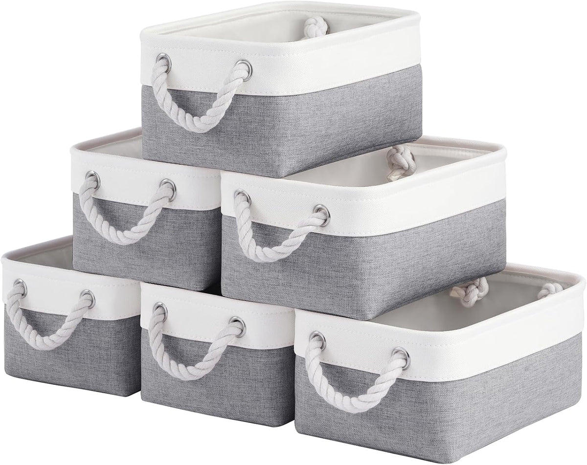 Large Storage Baskets- 15.7x11.8x8.26 inch Storage Bins for Shelves and Closet Organizing, Foldable Fabric Bin for Home Organization Clothes and Laundry (3-Pack, White&Khaki)