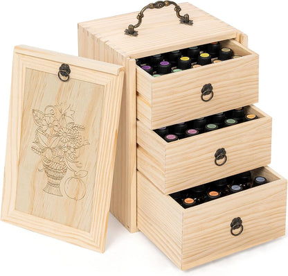 TORIBIO Essential Oil Storage Box for 60 Bottles, Wooden Essential Oils Holder Organizer Holds 5-30ml for Young Living & Doterra Bottles
