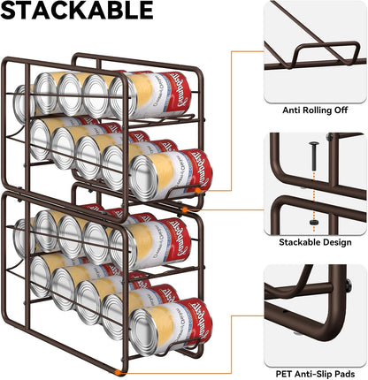 MOOACE Can Organizer for for Pantry, Stackable Soda Can Dispenser Canned Food Storage, Kitchen Cabinet Fridge Beverage Cans Holder, 4 Pack, Black