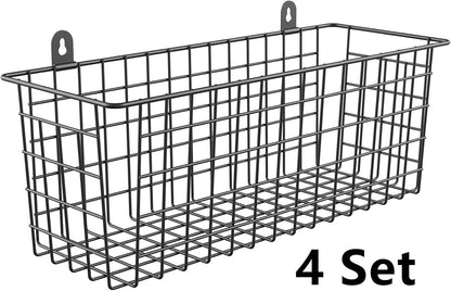 MaraFansie [Extra Large] Wire Basket Hanging Wall Organizer Cabinet Storage Basket Wall Mounted Shelves Rustic Farmhouse Decor for Home Kitchen Bathroom, BLACK