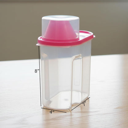 Basicwise 2.5 Liters Set of 3 Large Airtight Food Storage Containers with Pouring Spout and Measuring Cup Lid for Flour Sugar Cereal Rice Pantry Staples & Baking Ingredients in Green Pink and Yellow