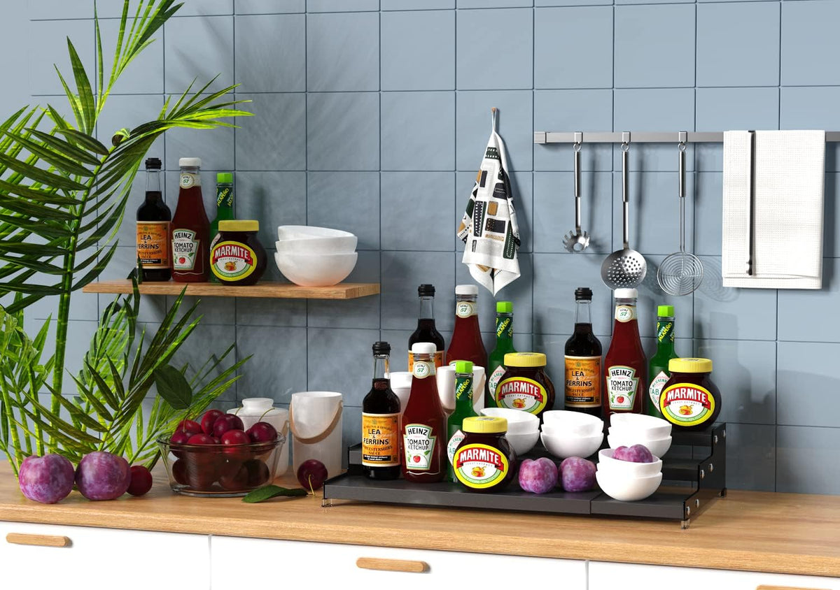 Jojocross Spice Rack Organizer for Cabinet, 3 Tier Expandable Spices Storage, Great for Kitchen Cabinets, Cupboard,Pantry and Countertop More /White