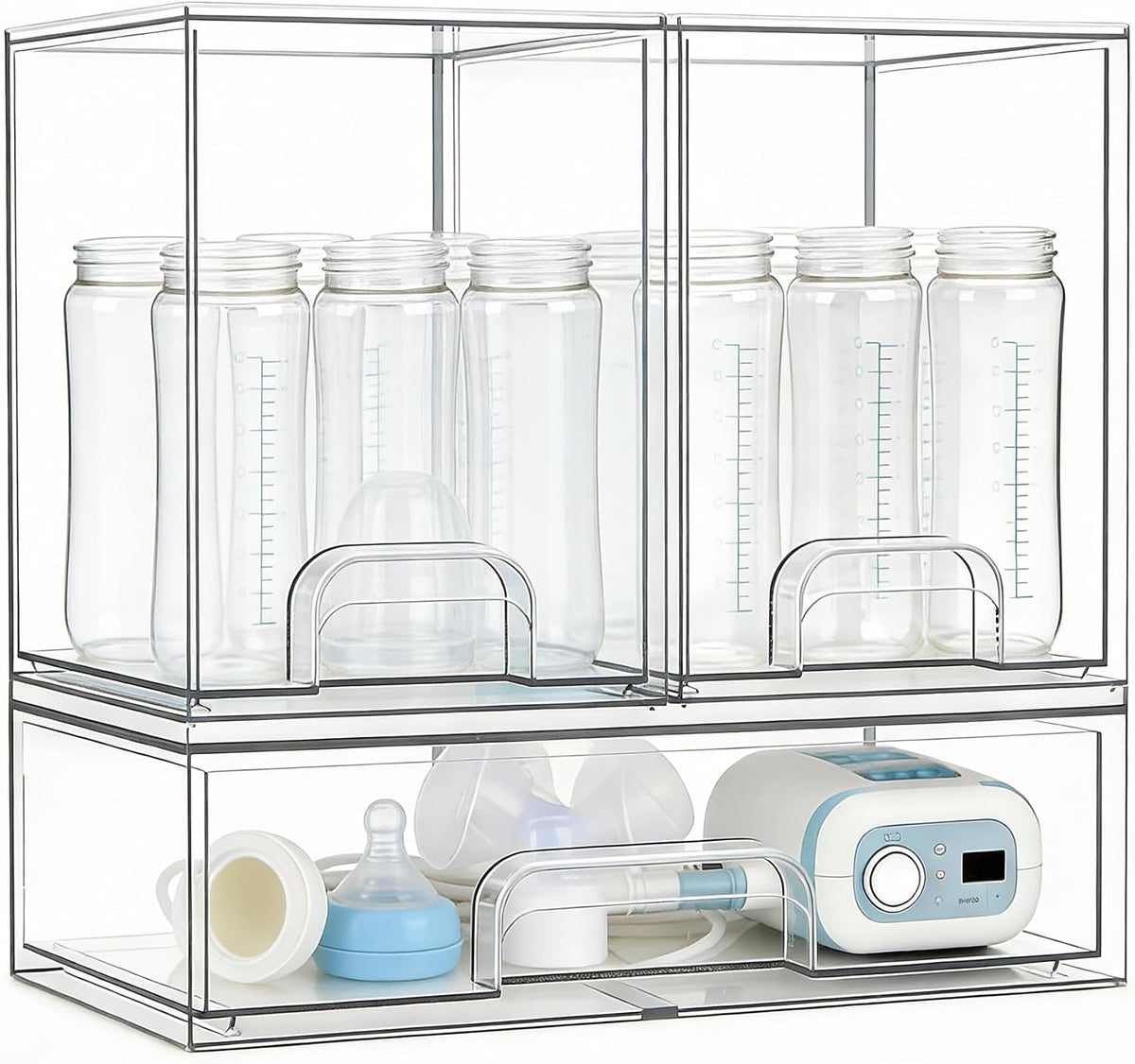 Baby Bottle Organizer, Large Capacity Stackable Acrylic Storage with Non-Slip Pads, for Baby Bottles, Pump Parts, Kitchen Countertop, Pantry, Vanity