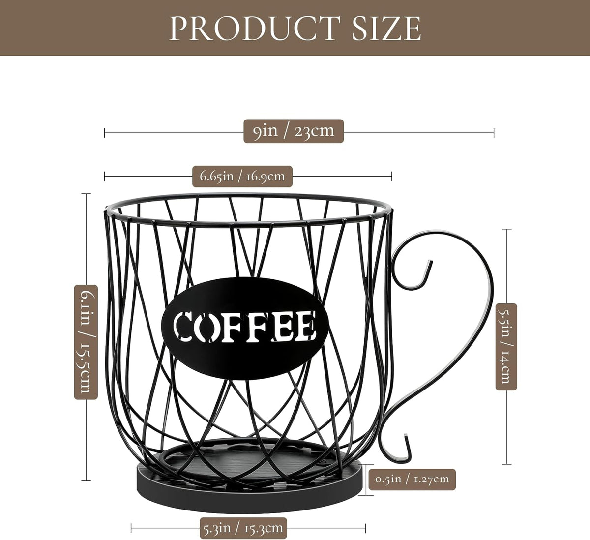 Coffee Pod Holder Organizer,Large Capacity K Cup Holder Organizer, Storage Basket for Kitchen Countertop Office Coffee Bar with Wooden Base(Rustic Brown-Square)