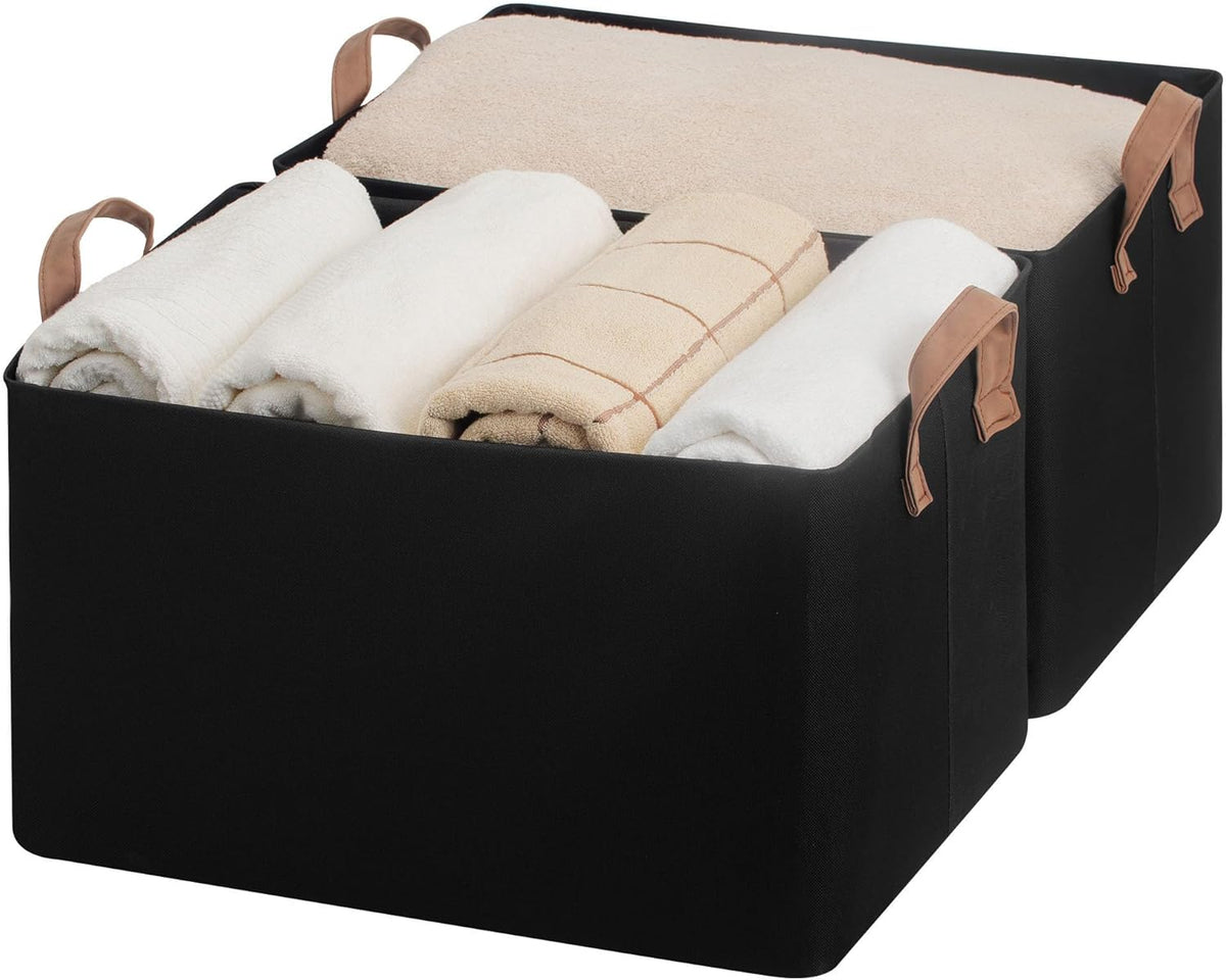 StorageWorks Storage Bins, Shelves Baskets for Organizing, Fabric Closet Organizers with Handles, Metal Frame, Beige-Cotton-linen, 2-Pack