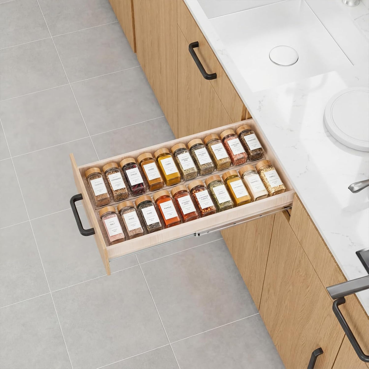 LETGO 8 Pack Adjustable Spice Rack for Drawer- Expandable From 11" to 22" Expandable Spice Drawer Organizer 4 Tiers Acrylic Seasoning Organizer Rack,Clear Spice Rack Tray for Spices,Condiment (8)