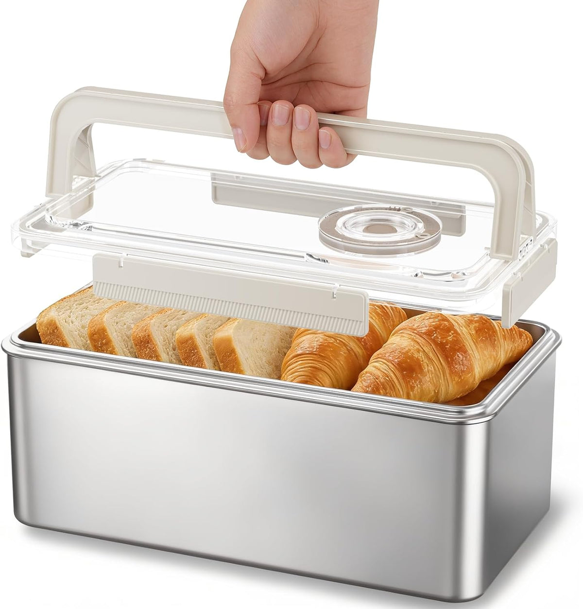 QCQHDU Bread Box, Time Recording 304 Stainless Steel Corner Fresh Bread Box Airtight Keeper Food Storage Container for Kitchen Countertop Homemade Breadbox BPA Free, 5800ML Large Capacity, 1 Pack