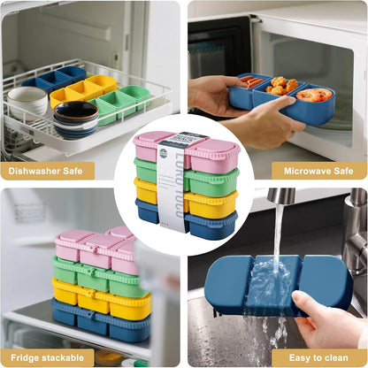 Silicone Reusable Snack Containers with Lids - 8 oz Double Compartment Snackle Box for Kids & Adults, BPA-Free & Leakproof, Small for Dressing, Snacks, School, Office, Picnic