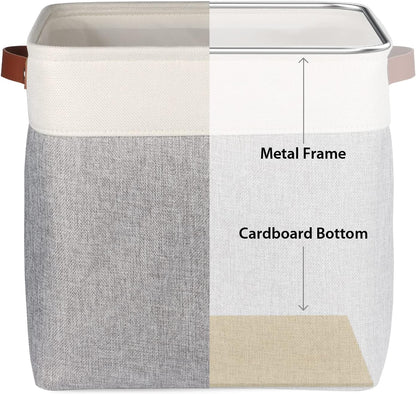 Univivi 4PC Small Fabric Storage Bins,15x6x5 inch Long Narrow Storage Baskets with PU Handles for Closet,Cabinet,Countertop Organizing Small Items (Gray,15x6x5 inch)
