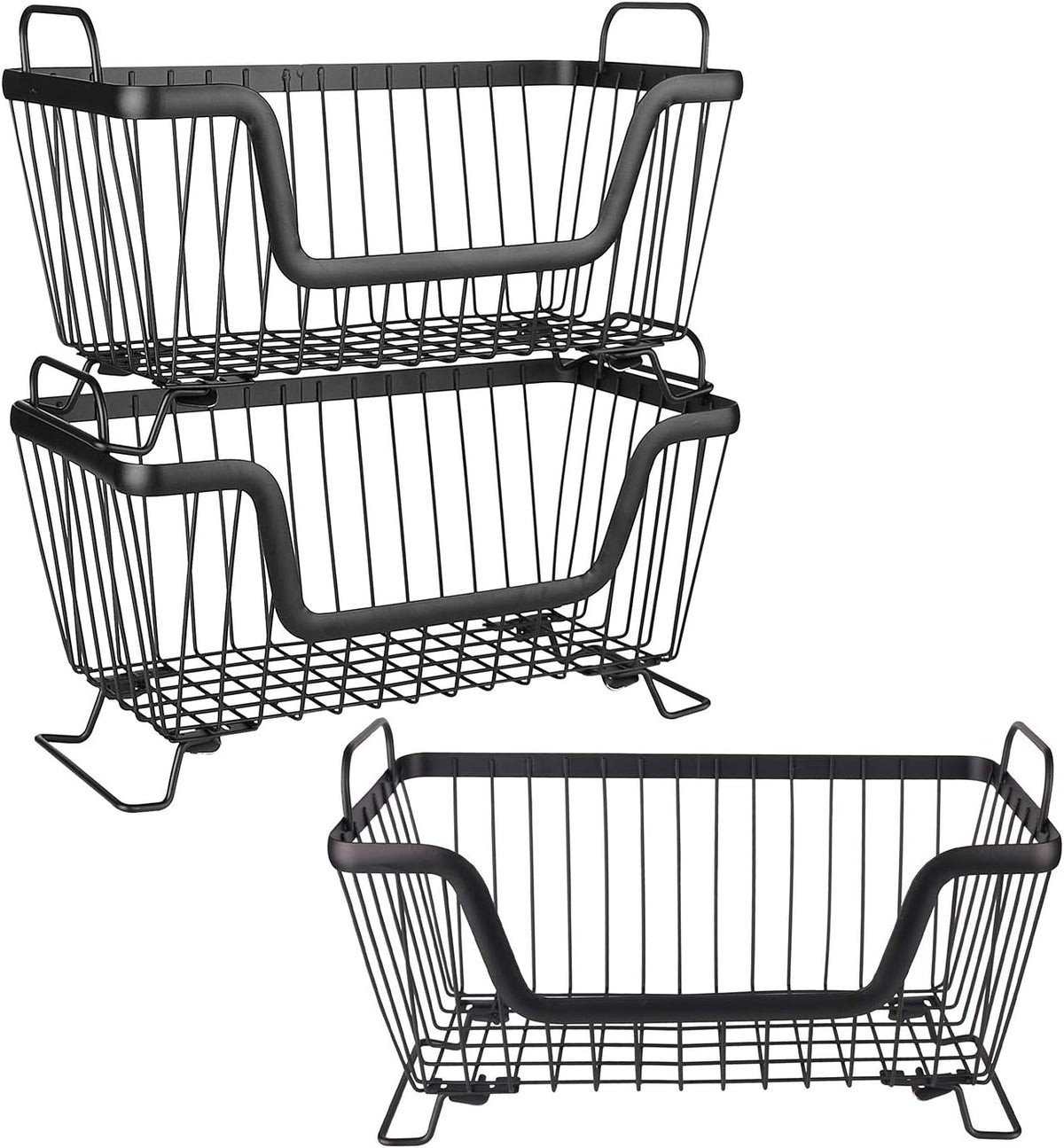 LOTTS Stackable wire basket for pantry, Metal Pantry basket, Storage Organizer Bin with Handles, Fruit basket for Kitchen Cabinets, Pantry, Closets, Bedrooms, Bathrooms (12.6×6.5×7.6")