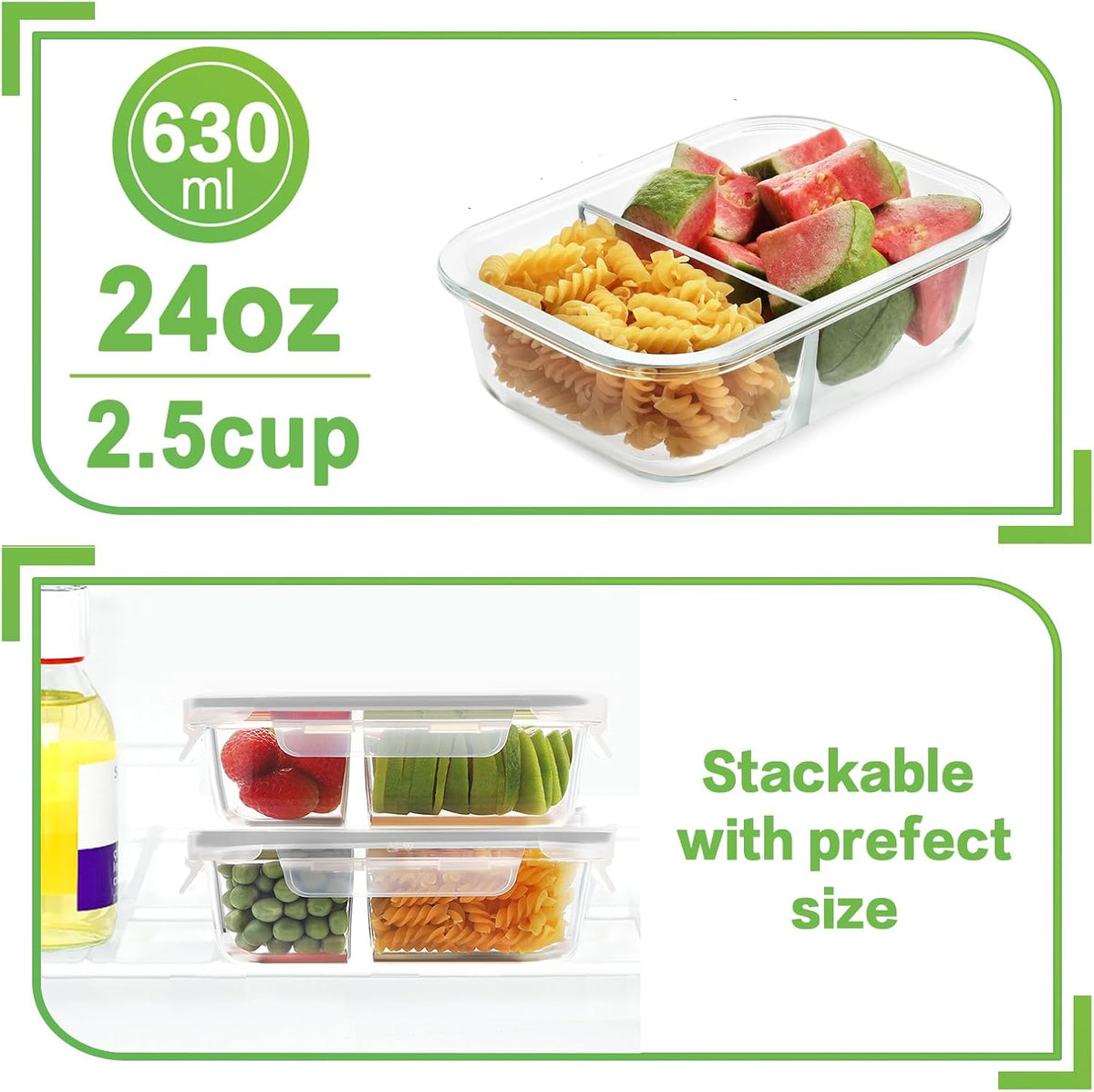 36oz Large Glass Meal Prep Containers with lids, Glass Food Storage Containers with Leak Proof Snap Lock Lids, Airtight Bento lunch Boxes, Kitchen Storage, Oven, Freezer and Dishwasher Safe
