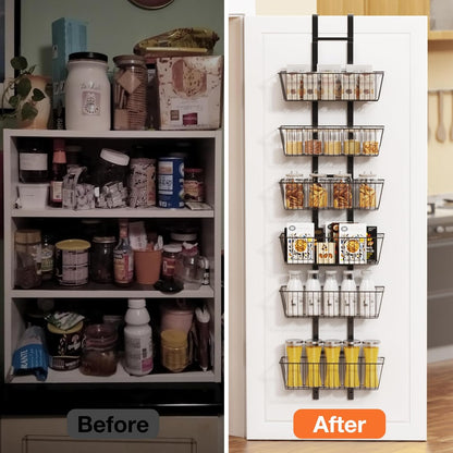 10 Tier Over the Door Pantry Organizer, Over the Door Spice Rack with Adjustable Baskets, Metal Hanging Door Pantry Organizers and Storage for Kitchen Bathroom Bedroom, White