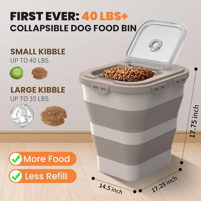 35-40 Lbs Airtight Dog Food Storage Container, Collapsible Dog Food Container with Lid, Wheels, Date Track, Large Pet food storage Container for Rice,Flour,Sugar,Dog Food Scoop,2PCS Containers