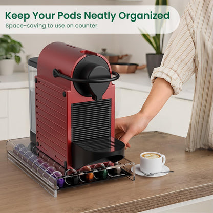 Acrylic Coffee Pod Holder for Nespresso OriginalLine Capsules, 40 Pods Capacity for Countertop Coffee Bar Home Office Kitchen