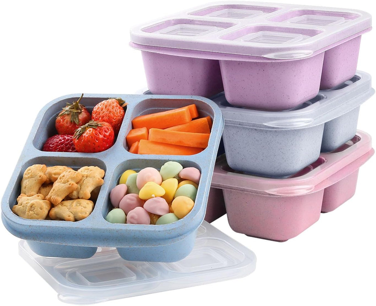 LCHLZZ Snack Containers, Divided Bento Snack Box, 4 Compartments Reusable Meal Prep Lunch Containers for Kids Adults, Food Storage Containers for School Work Travel