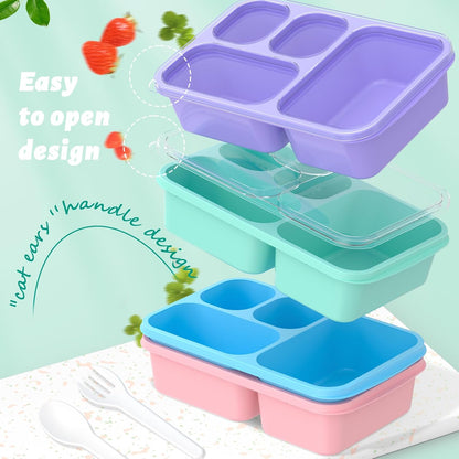 Bento Box Adult Lunch Box - 4 Pack, 5 - Compartment Meal Prep Container for Kids, Reusable Food Storage Snack Containers - Stackable for School, Work, and Travel (Wheat(Green/Blue/Pink/Beige))