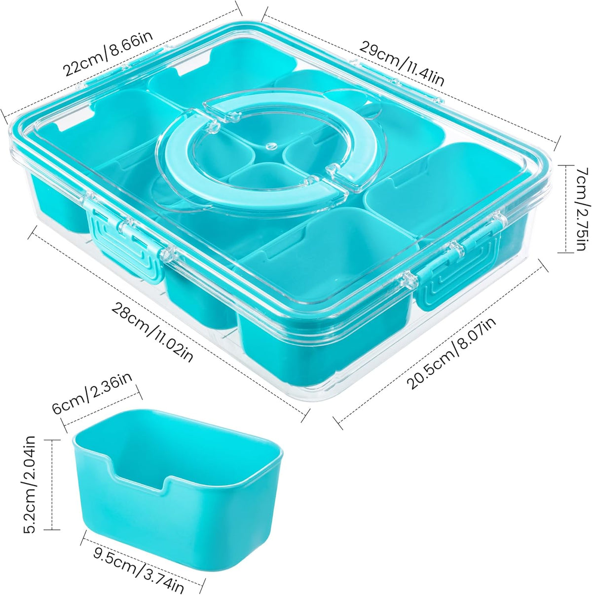 Dingerjar Divided Serving Tray with Lid and Handle - Snackle Box Charcuterie Container for Portable Snack Platters - Clear Organizer for Candy, Fruits, Nuts, Snacks - Perfect for Party, Entertaining