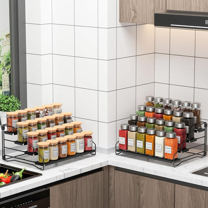 RCHYFEED Spice Rack Organizer for Cabinet Pantry,4 Tier Spice Rack Countertop, Depth Adjustable Spice Organization for Cabinet,Tierd Seasoning Organizer for Cabinet(Black) | for Cabinet Pantry