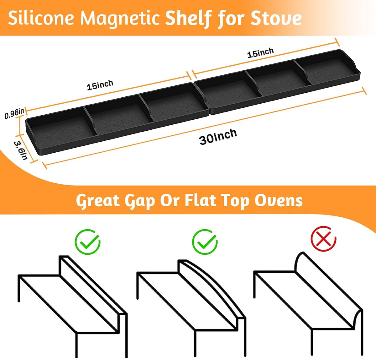 Magnetic Stove Top Shelf, Over the Stove Shelf Spice Rack & Spice Organizer – 30" Heat Resistant Silicone Stove Shelf, No Drill Kitchen Storage Organizer for Gas/Electric Stoves & Small Kitchens