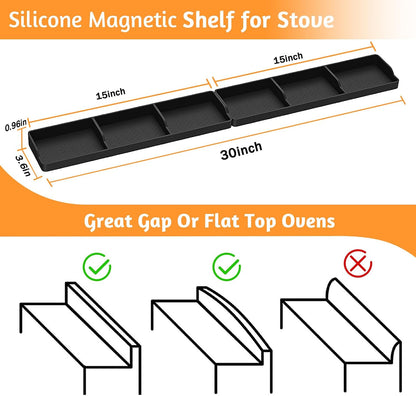 Magnetic Stove Top Shelf, Over the Stove Shelf Spice Rack & Spice Organizer – 30" Heat Resistant Silicone Stove Shelf, No Drill Kitchen Storage Organizer for Gas/Electric Stoves & Small Kitchens