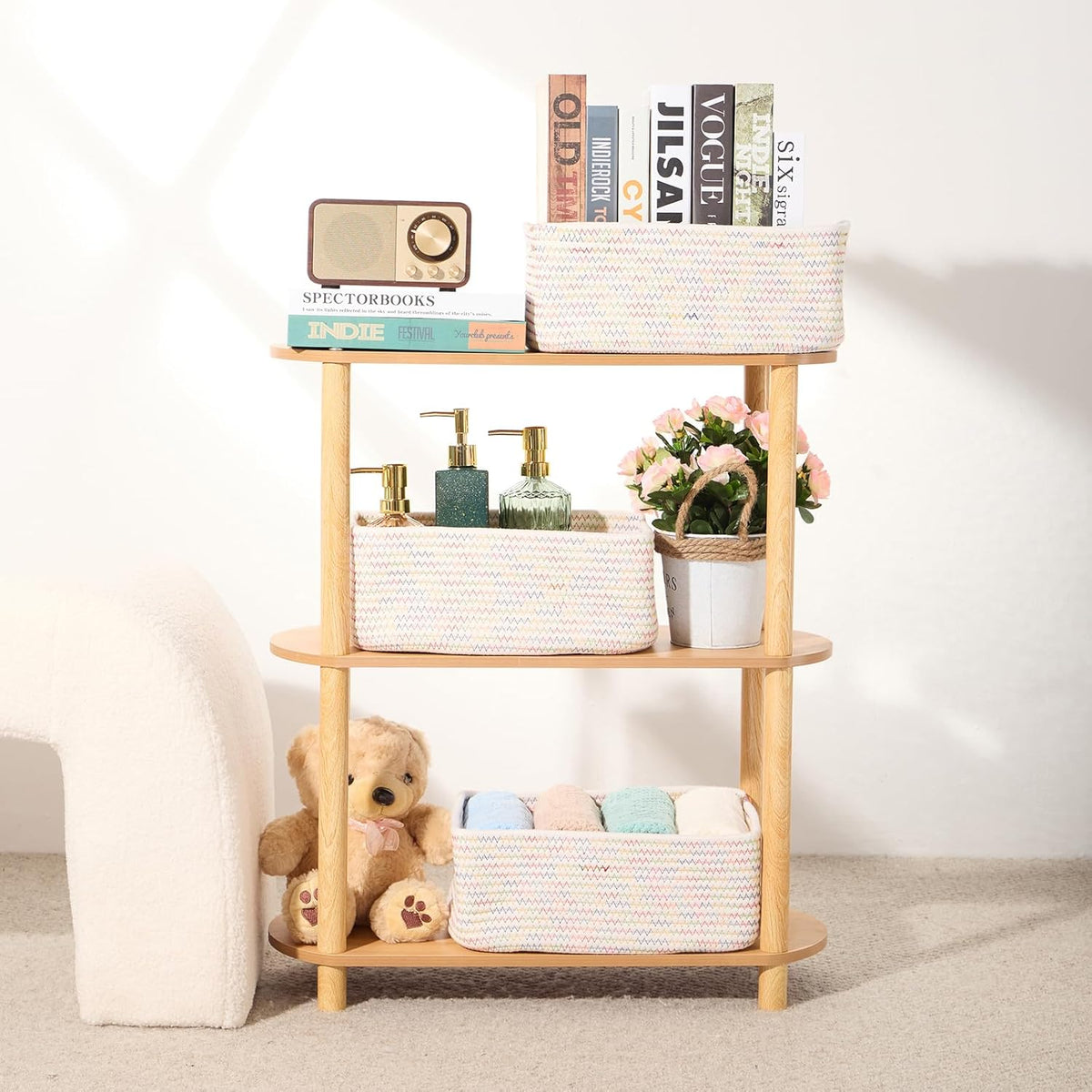 MiniArk Small Storage Baskets for Organizing | Closet Organizer Bins | Shelf Toy Basket | Woven Rope Baskets | Cube Decorative Box | Shallow Basket | L11.5xW7.5xH4.7| Brown