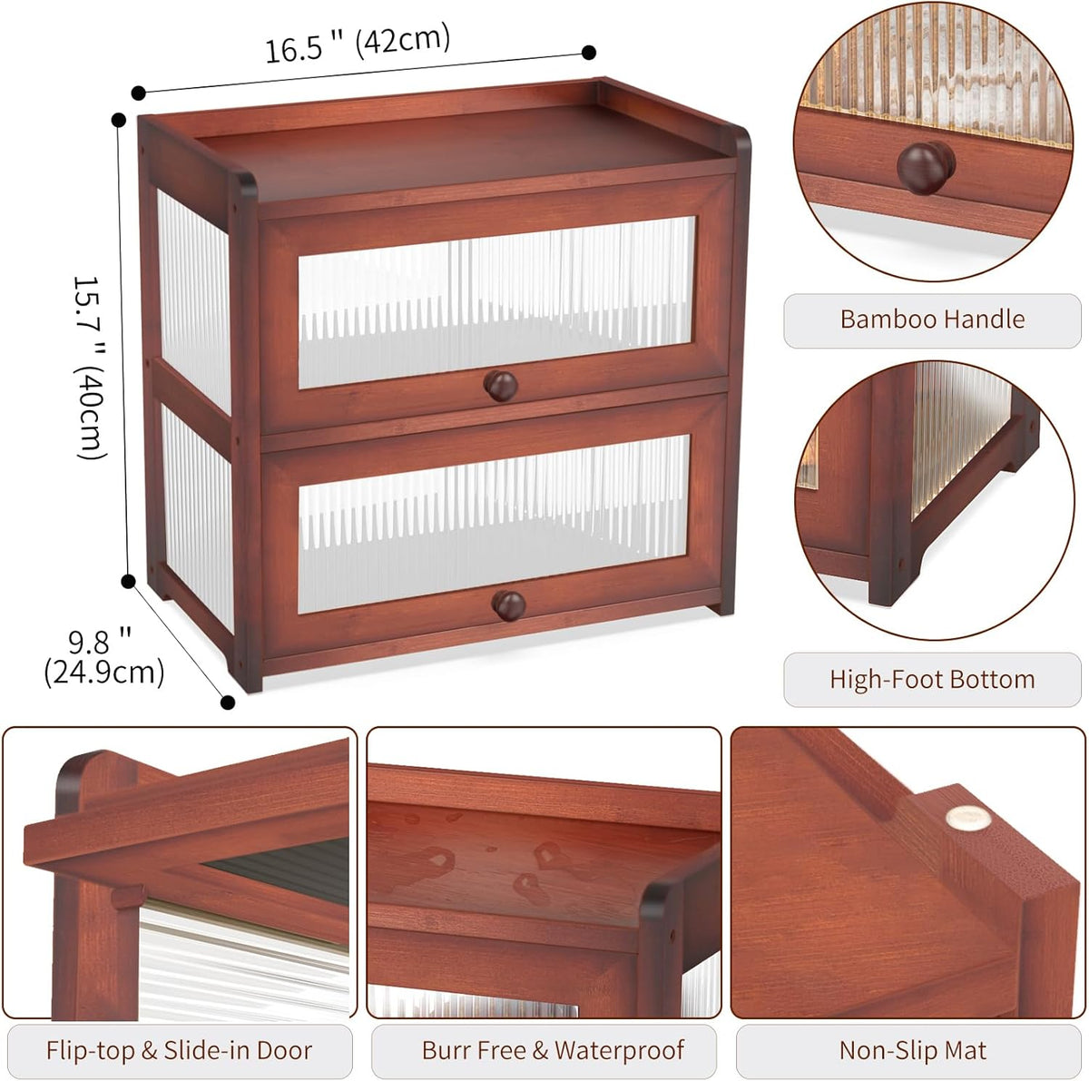 BAMBANG Bamboo Bread Box for Kitchen Countertop, Extra Large Farmhouse Bread Box with 4-Side Clear Panels, Wooden Bread Storage Container for Homemade Bread, Natural