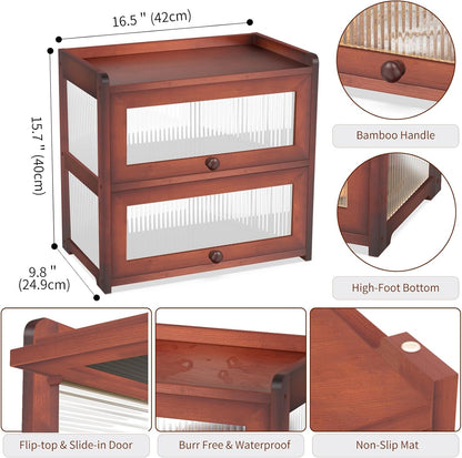 BAMBANG Bamboo Bread Box for Kitchen Countertop, Extra Large Farmhouse Bread Box with 4-Side Clear Panels, Wooden Bread Storage Container for Homemade Bread, Natural