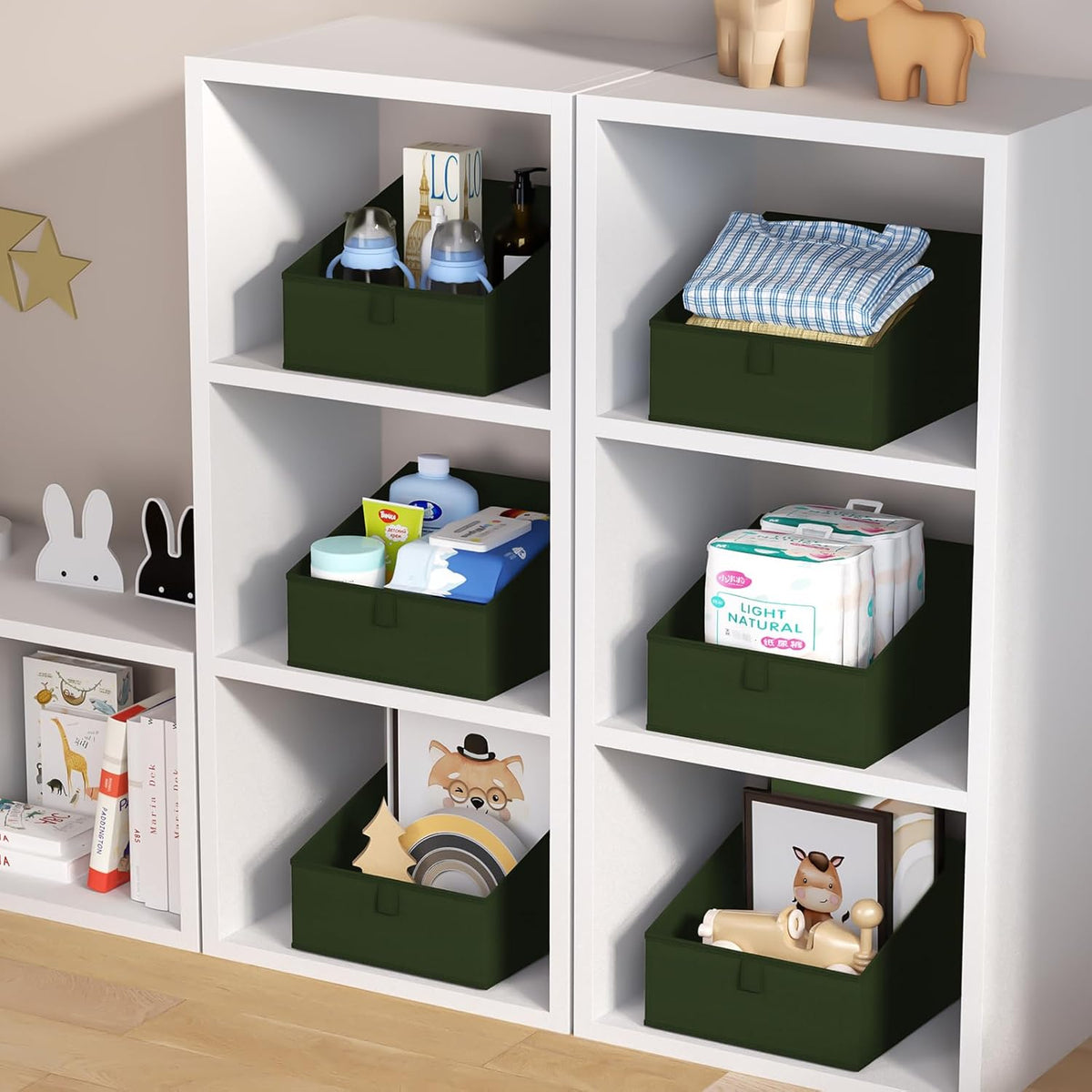 DIMJ Closet Storage Bins - Fabric Storage Baskets for Shelves, Collapsible Closet Organizers and Storage with Handles, Trapezoid Shelf Organization Storage Cubes for Purse, Toys, Books, Towel, Socks