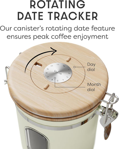 Veken Coffee Canister with Window, Family Choice Awards Winner, Airtight Stainless Steel Home Kitchen Food Storage Container with Lids for Grounds, Beans, Tea, Flour,Cereal,Sugar Jars,Scoop,16OZ,Black
