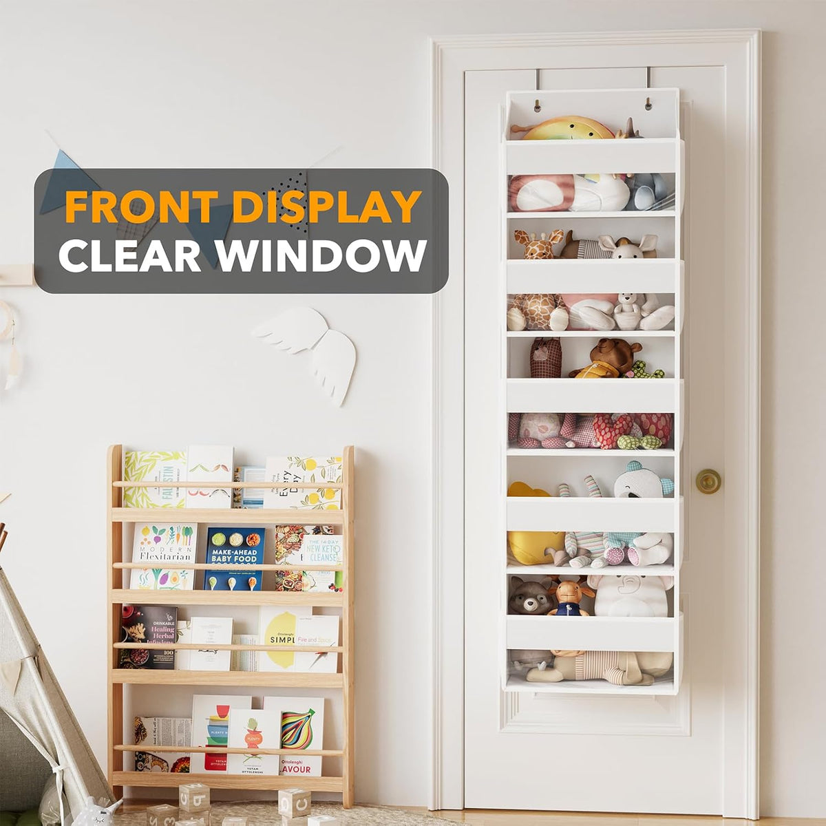 SpaceAid Over The Door Organizer with 5 Large Pockets and 10 Mesh Side Pockets, 5 Layers Door Organizer Hanging with Clear Window for Bedroom, Bathroom, Pantry and Nursery, Gray