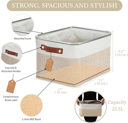 DECOMOMO Storage Bins, Large Fabric Storage Baskets for Shelves, Decorative Linen Closet Organizer, 15 x 11 x 9.5 inches (Beige & White, 3 Pack)