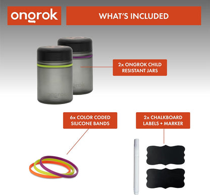 ONGROK Glass Storage Jar, 180ml | UV Herb/Spice Jar with Child‑Resistant Lid, Color‑Coded Glass Containers to Preserve Smell and Aroma